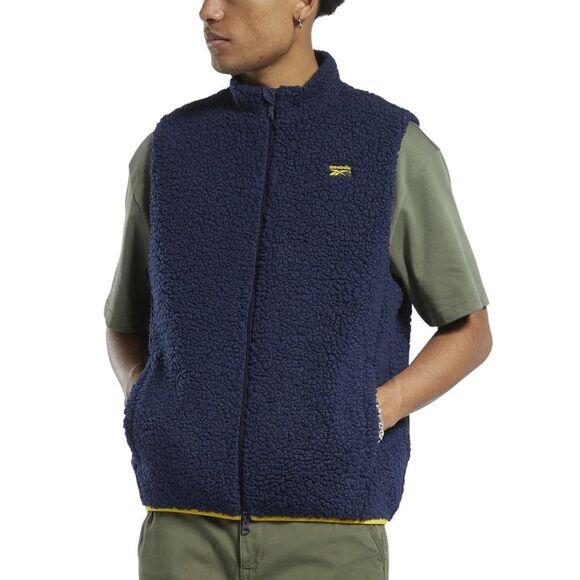 Reebok Men's Cord Sherpa-Fleece Vest Blue Size Large - Picture 1 of 3